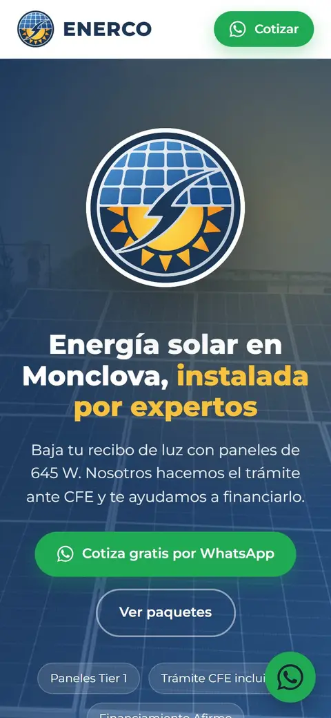 Página de ENERCO en un celular