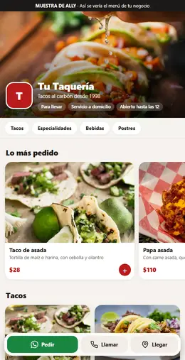 Taquería digital menu on a phone